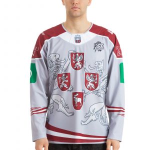 Latvijas hokeja izlases pārbaudes izbraukuma gaišais fanu krekls