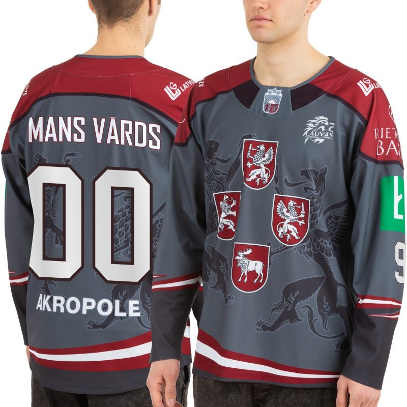 The dark fan shirt of the Latvian hockey national team test house games