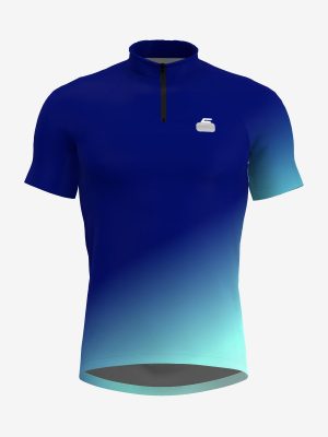 Vīriešu kērlinga krekls ar īsām piedurknēm, paaugstinātu apkaklīti un personalizētu komandas apdruku.