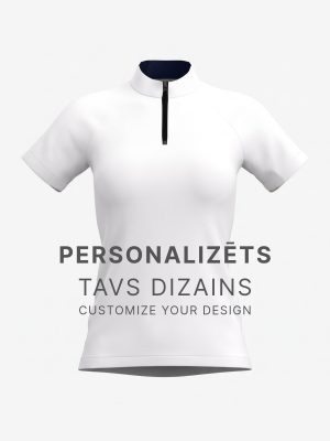 Sieviešu kērlinga krekls ar īsām piedurknēm, paaugstinātu apkaklīti un personalizētu komandas apdruku.