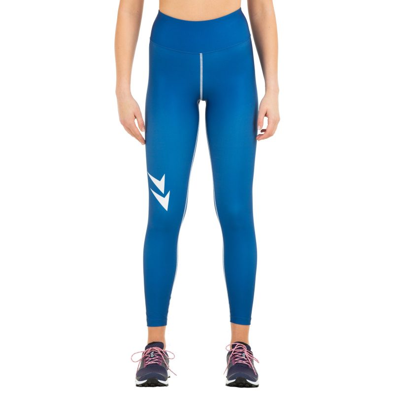 Tight-fitting running pants with a high belt with a print team for women