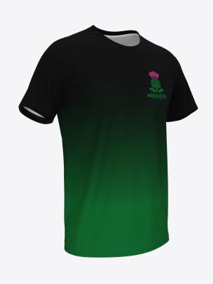 personalizēts sporta T-krekls ar melni zaļu krāsu pāreju un kolektīva "Mārdadzīši" logo apdruku – Mintprint