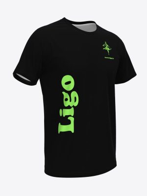 Custom sublimation sportswear T-shirt for TDA Līgo featuring a black base with dance studio branding.