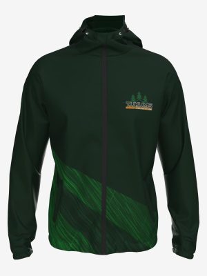 Men's custom green sports jacket with sublimation print and HK Tukums hockey club logo.