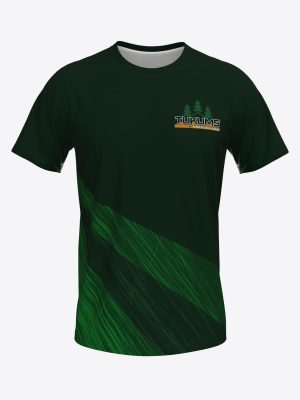 Men's custom green sports t-shirt with sublimation print and HK Tukums hockey club logo.