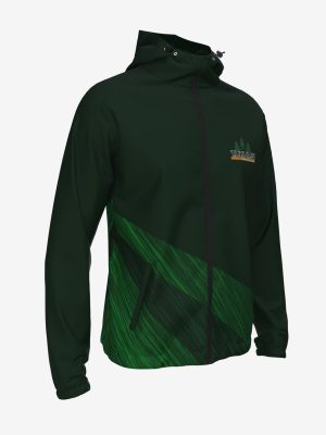 Men's custom green sports jacket with sublimation print and HK Tukums hockey club logo.