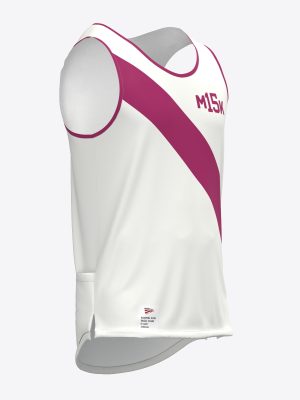 White custom sportswear running tank top for Maratona Klubs featuring a diagonal stripe and MK15 sublimation print