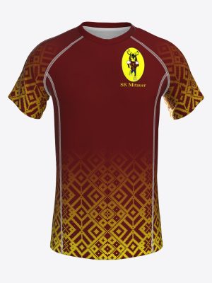 Custom sublimated performance T-shirt with breathable mesh side panels, raglan sleeves for trail team Mitauer