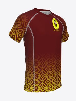 Custom sublimated performance T-shirt with breathable mesh side panels, raglan sleeves for trail team Mitauer