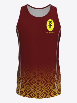 Custom sublimated performance singlet with breathable mesh side panels, raglan sleeves for sport team Mitauer