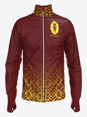 Custom Mitauer team sports jacket with hood and full zipper, featuring a sublimation print and athletic performance fabric.