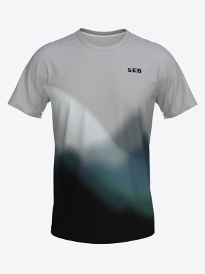Custom SEB bank team sports T-shirt with sublimation print, featuring a modern gradient design and breathable performance fabric.