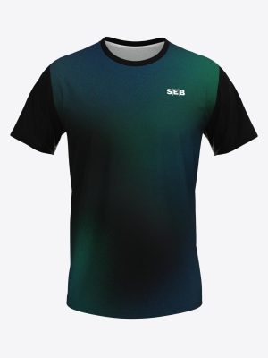 Custom SEB bank team sports T-shirt with sublimation print, featuring a modern gradient design and breathable performance fabric.