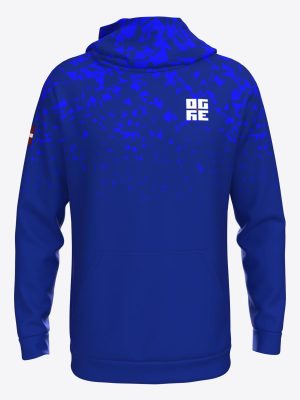 Custom hoodie for Ogres novada sporta centrs featuring a blue minimalist design with logo on the chest and a spacious front pocket.