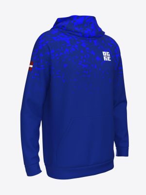 Custom hoodie for Ogres novada sporta centrs featuring a blue minimalist design with logo on the chest and a spacious front pocket.