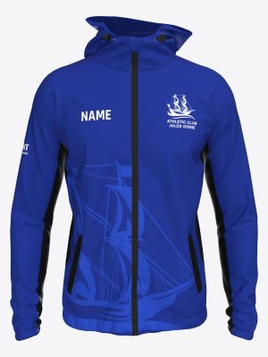Official Athletic Club Jules Verne classic blue team jacket with hood and custom name placeholder by Mintprint