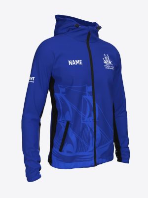 Official Athletic Club Jules Verne classic blue team jacket with hood and custom name placeholder by Mintprint