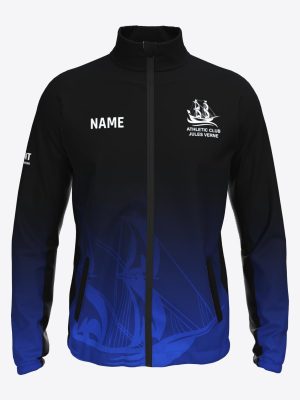 Official Athletic Club Jules Verne classic team jacket in black and blue with custom name placeholder by Mintprint
