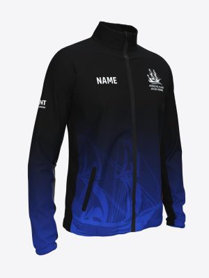 Official Athletic Club Jules Verne classic team jacket in black and blue with custom name placeholder by Mintprint