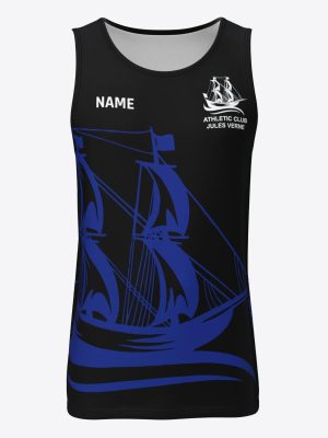Official Athletic Club Jules Verne black and blue running singlet with custom name print by MintPrint