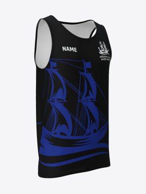 Official Athletic Club Jules Verne black and blue running singlet with custom name print by MintPrint