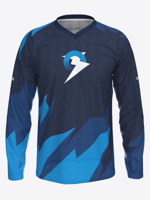Long-sleeve custom orienteering race shirt made from durable, snag-resistant nylon technical mesh fabric.