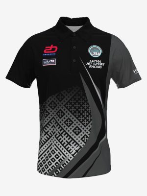 Sporta polo krekls ar personalizētu Ūdensmotociklu sporta asociācijas dizainu un logo.