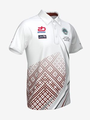 Sporta polo krekls ar personalizētu Ūdensmotociklu sporta asociācijas dizainu un logo.