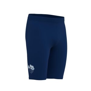 Custom sportswear running leggings short with navy blue sublimation print for RAVG athletes.