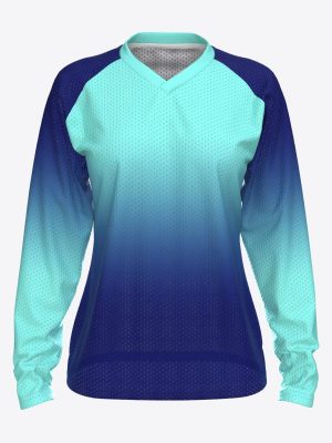 Long-sleeve orienteering jersey in breathable technical mesh with raglan sleeves and V-neck