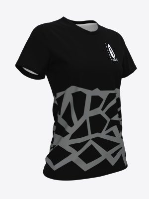 Custom sublimation sportswear T-shirt for DS Ciprese featuring a black base with gray patterns and club branding.