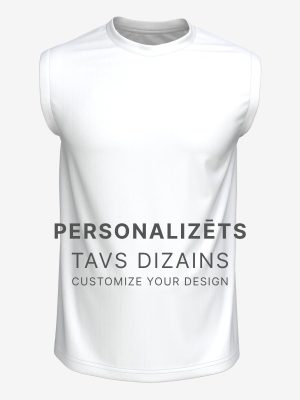 Men's sleeveless flag football jersey with custom team name and numbering, high-performance athletic apparel production, front view.