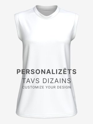 Female's sleeveless flag football jersey with custom team name and numbering, high-performance athletic apparel production, front view.