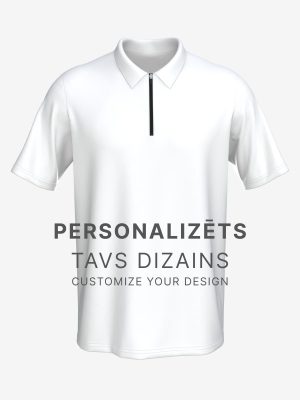Darts and bowling polo shirt with quarter zip, featuring a white design, front view.