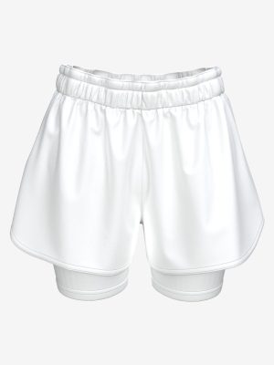 Custom women's flag football shorts with integrated compression liner, professional team sportswear manufacturing, sublimated numbering.