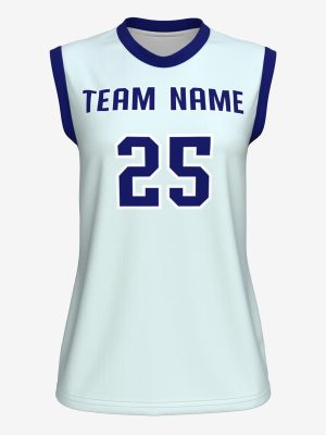 Female's sleeveless flag football jersey with custom team name and numbering, high-performance athletic apparel production, front view.