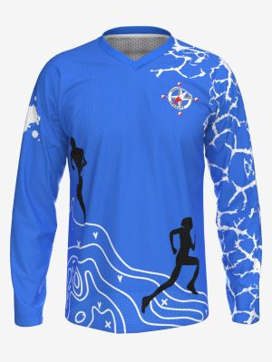 Custom nylon O-shirt featuring "DR-Krasts" club logo and topographical map patterns.