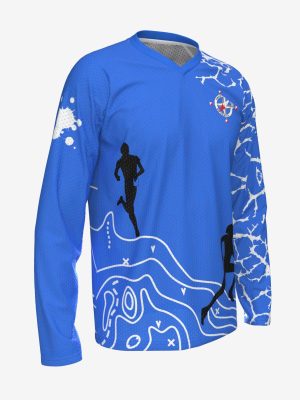 Custom nylon O-shirt featuring "DR-Krasts" club logo and topographical map patterns.