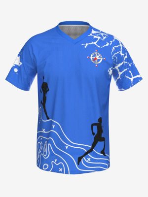 Rear view of a custom nylon O-shirt featuring "DR-Krasts" club logo and topographical map patterns.