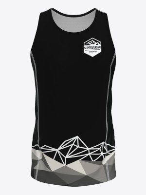 Professional custom sportswear singlet for Supervaroņu treniņi featuring a sublimation print design.