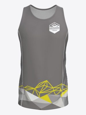Professional custom sportswear singlet for Supervaroņu treniņi featuring a sublimation print design.