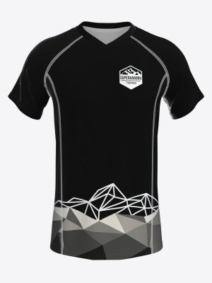 Custom sublimated performance T-shirt with breathable mesh side panels, raglan sleeves for trail team Supervaroņi