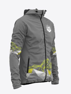 Custom Supervaroņi team sports jacket with hood and full zipper, featuring a sublimation print and athletic performance fabric.