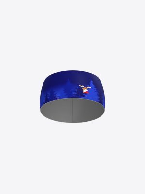 Custom sublimation sportswear headband for OK Alnis, featuring a full-print forest design and club logo, made from high-stretch performance fabric.