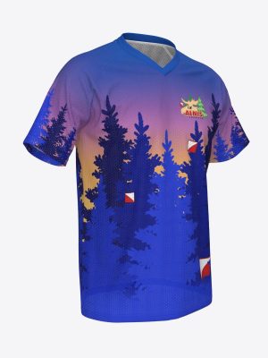 Short-sleeve orienteering jersey in breathable technical mesh with raglan sleeves and V-neck for OK Alnis