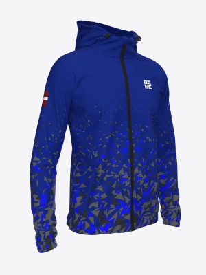 Custom Ogres novada sporta centra team sports jacket with hood and full zipper, featuring a sublimation print and athletic performance fabric.