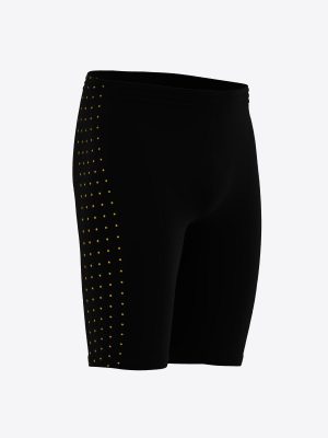 Custom sportswear running leggings short with black fabric and teal sublimation print patterns for athletes.