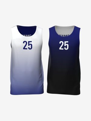 Front view 3D mockup of a reversible men's beach handball singlet showing custom sublimation sample.