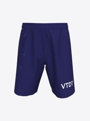 Custom sublimated shorts for VTDT featuring a flexible elastic waistband and lightweight, moisture-wicking technical fabric.