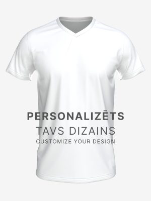 Custom sublimated classic white volleyball jersey with royal blue V-neck collar, sleeve trim, and player number